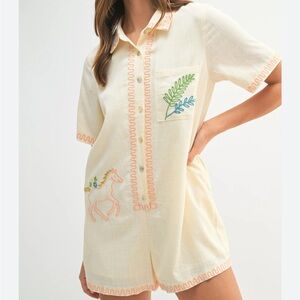 Mabel THEON EMBROIDERED BUTTON ROMPER Cream Embroidered size large